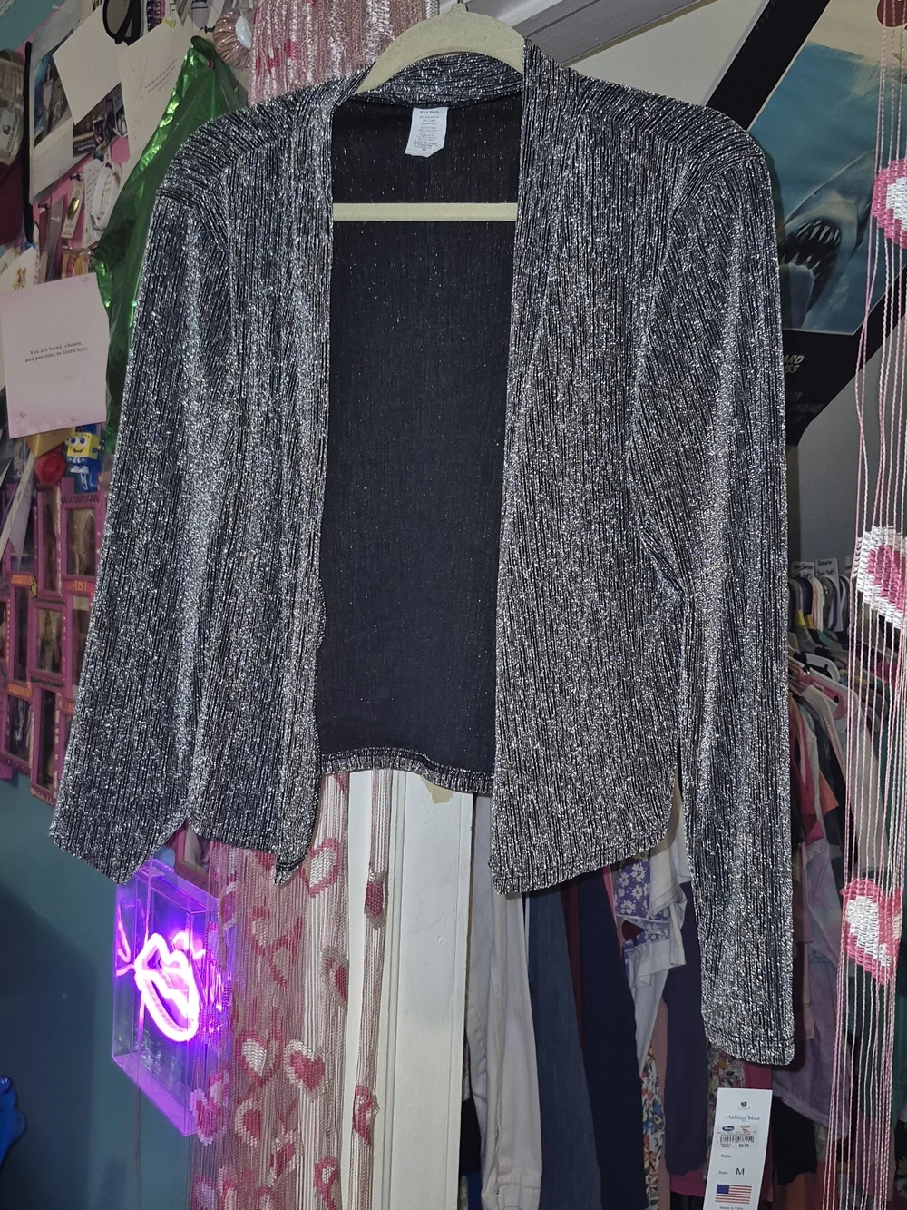 Metallic Open-Front Women’s Jacket - Silver